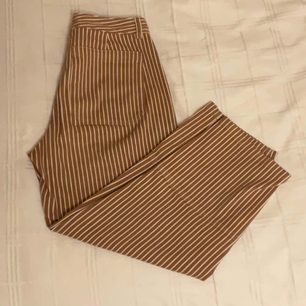 Everlane Brown and White Cropped Striped Pants
